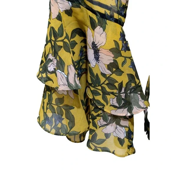 CABI Blouse Sm Yellow Green Floral Layered Flare Sleeves Boho - Picture 7 of 11